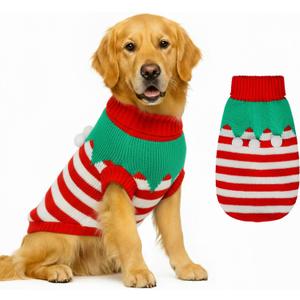 Dog Sweater Knitted for Small to Large Dogs Boy Girl, Classic Turtleneck Dog Christmas Sweaters, Warm & Soft Pet Clothes for Winter (Santa Stripe, L)