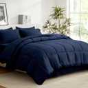 COZYART Queen Comforter Set 7 Pcs, Navy Blue Bed in a Bag, All Season Lightweight Soft Reversible Bedding Set, 1 Comforter, 1 Flat Sheet, 1 Fitted Sheet, 2 Pillow Shams, 2 Pillowcases
