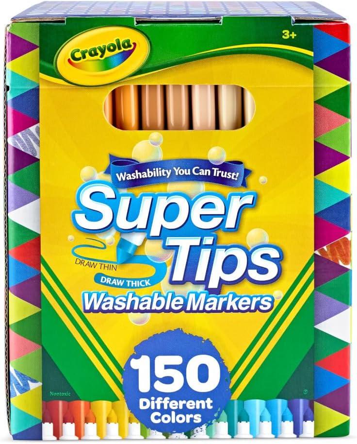 Crayola Super Tips Marker Set (150ct), 2in1 Fine Point & Broad Line Markers for Kids, Gifts for Kids, Colored Markers for Coloring Books, 3+