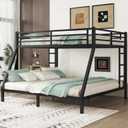 Queen Over King Bunk Bed for Adults, Teens, Queen Over King Bunk Beds with 2 Ladder and Full Length Guardrail, Heavy Buty Bunk Beds with Noise-Reducing Rubber Stoppers, Black