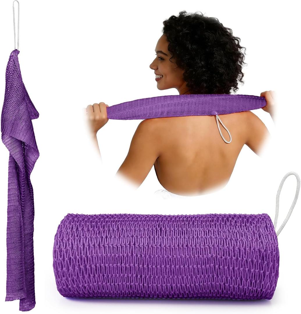 Bathway African Net Sponge Authentic, 47 inches Exfoliating Body Scrubber, Back Scrubber for Shower, African Bath Sponge with Knots, Durable Loofah Washcloth for Women & Men Daily Use (Purple)