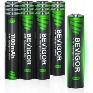 BEVIGOR Rechargeable AAA Batteries, 1100 mAh High Capacity, LSD Low Self Discharge Technology, 1.2V NiMH AAA Batteries, Long-Lasting Triple AAA Rechargeable Batteries, 16 Count