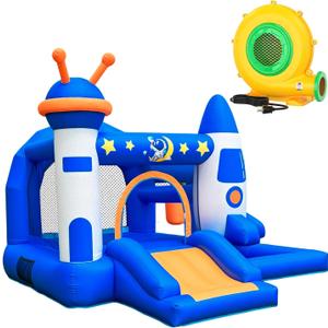 Kid Bounce House, Space Rocket Theme Inflatable Bounce House for 3-6 with 370W Blower, Basketball Hoop, Slide, Ball Pit (Balls Not Included), Storage Bag, Bouncy Castle for Indoor Outdoor Use, Medium-2026