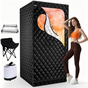 Portable Sauna for Home, Upgraded Personal Steam Sauna Box with 3L 1300W Steamer, Folding Chair, Extra Large Size Foldable Home Sauna 3X 3X 5.9, Full Body Sauna Tent for Relaxation Spa, Black