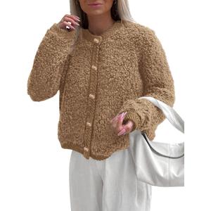 PRETTYGARDEN Women's Faux Fur Coat 2026 Fall Fuzzy Fleece Button up Shearling Cropped Jackets Winter Trendy Outerwear (M)