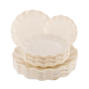 LIYH 24 Pcs Plastic Plates Reusable,Unbreakable Dinner Plates, Scalloped Plastic Plates, Dishwasher Safe,Ivory Plate Sets Perfect for Parties, Birthday, Picnics, BPA Free(12Guests)