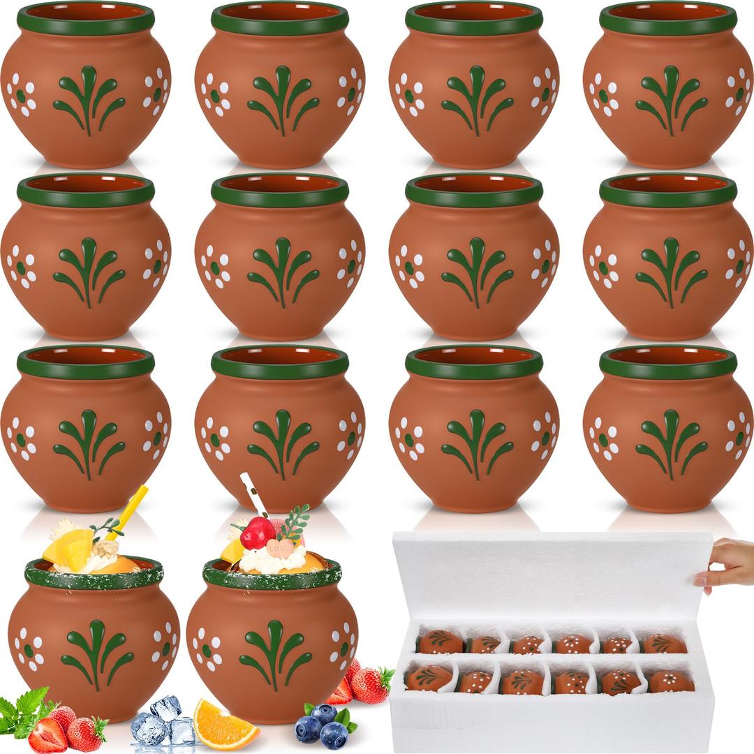 Gejoy 12 Pcs 3oz Cantaritos De Barro Shot Mini Clay Cups Jarritos De Barro Mexicanos Taco Cocktail Glasses for Tequila, Margaritas, Mojitos, Mojitos Cold Hot Drinks (Floral)