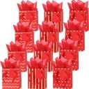 Tenare 12 Pcs Small Gift Bags Mini Metallic Paper Bag Bulk Tiny with Handle Tissue Paper for Gift Wrap Mother's Father's Day Birthday Graduation Party(4 x 2.75 x 4.5 Inch,Red Gold)