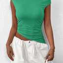 PRETTYGARDEN Womens 2025 Summer Off The Shoulder Crop Tops Sleeveless One Shoulder Ruched Asymmetrical Y2K Going Out Tank Top (Green, M)
