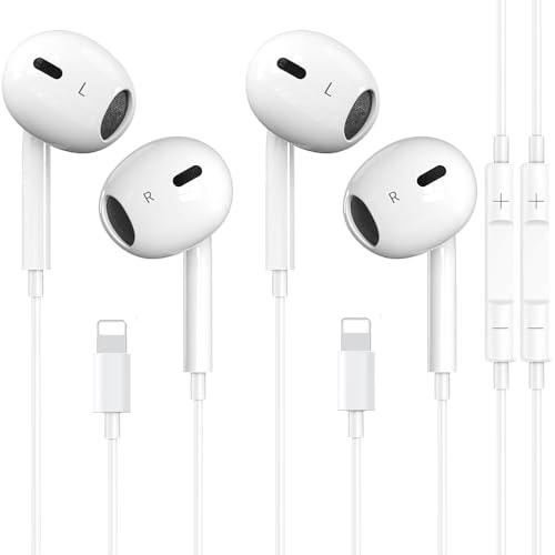 2 Packs Wired Headphones for iPhone Earbuds with Built-in Microphone & Volume Control HiFi Stereo Noise Reduction Earphones Compatible with iPhone 14/13/12/11/XR/XS/X/8/7/SE All iOS, Plug and Play