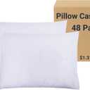 48 Pack Pillow Cases Standard Size with Envelope Closure - Soft Brushed Microfiber Fabric - Bulk Pillowcases for Hotel, Airbnbs, Hospital, Therapy Clinic, Fabric Marker (20x26, White)