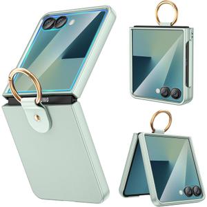 Ruky for Galaxy Z Flip 7 Ring Case, Hard PC Ultra-Thin Anti-Scratches Shockproof Slim Protective Phone Case Girls Women Covers for Samsung Galaxy Z Flip 7, Mint Green