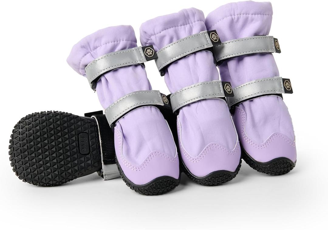 Spark Paws Dog Rainboots, Waterproof Dog Shoes for Medium to Large Dogs, Non Slip, Dog Booties and Paw Protectors - 4PCS Doggie Hiking Boots with Reflective Straps - Lilac, Size 8