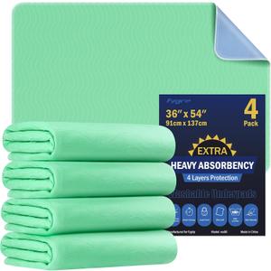 4 Pack 36" x 54" Extra Heavy Absorbency Washable Underpads, Waterproof Nursing Pads Incontinence Bed Pads, Reusable Washable Pee Pads for Dogs, Diaper Changing & Adults, Mattress Protector