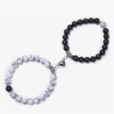 Set Of 2 Couples Bracelet Magnetic Healing Natural Bead Stone Stretch Bracelet Unisex Anniversary, Friendship, Valentine, Christmas Gift