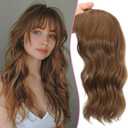 TYQ Hair Toppers for Women with Thinning Hair 18 Inch 360° 3D Synthetic Toppers Hair Pieces Curly Wavy Wispy Clip in Bangs(Coffee Brown)