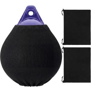 2 Pack 12" x 15" Round Boat Buoy Cover Boat Fender Bumpers Covers Fender Protector Bumper Sleeves Black Durable Polyester