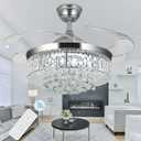WWahuayuan 36" Chandelier Ceiling Fan Light, Modern Retractable Invisible Ceiling Fan Light Remote Control 4 Retractable ABS Blades for Bedroom Living Room Dining Room Decoration