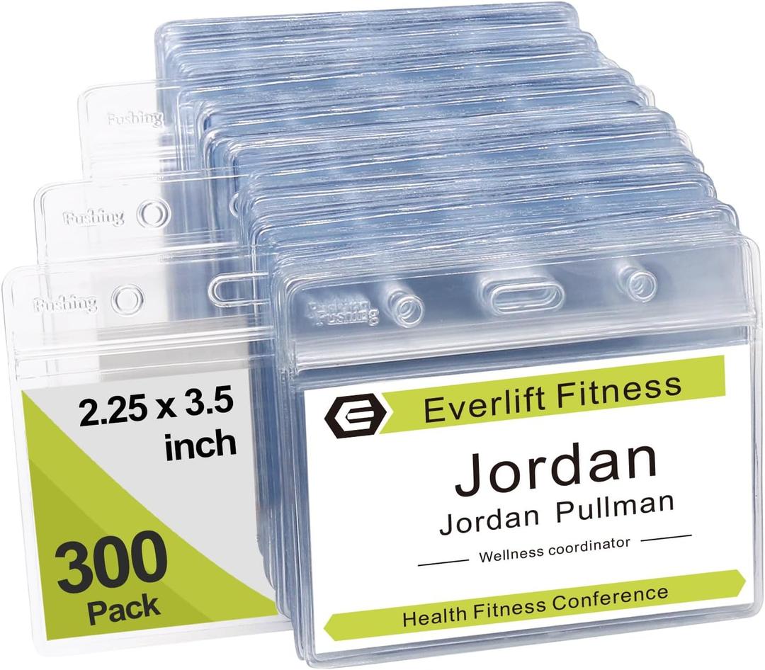 Fushing 300 Pcs Clear Plastic Horizontal Name Tag Badge ID Card Holders