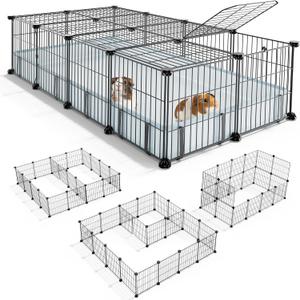 BUCATSTATE Guinea Pig Cages with Floor Mat, 20 Panels Guinea Pigs Playpen with Top Cover, Metal Rabbit Cage Indoor for Hedgehogs, Quail, Chickens (47" L x 24" W x 12" H)