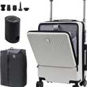 Luggage Suitcase Travel Vacuum Carry: 20 Inch Carry On Rolling Spinner Wheels with Air Vacuum Seal Compression Pump TSA Lock - ABS Hardside Lightweight Expandable Hardshell for Women Men White, 21x10x15 inches
