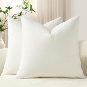 DEZENE Throw Pillow Covers 16x16 Ivory White: Pack of 2 Cozy Soft Velvet Square Modern Luxury Decorative Throw Pillow Cases for Sofa Couch Living Room Bed Home Decor