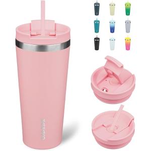 BJPKPK 22oz Tumbler With lid And Straw Stainless Steel Travel Coffee Mug Insulated Tumblers Cups,Light Pink
