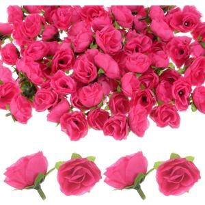 50-Pack Artificial Roses Heads, 1.2 Inch Small Silk Faux Rose Head for Wedding/Bouquet/Party Decorations, Fake Bloom Flower Heads Buds [Rose Red]