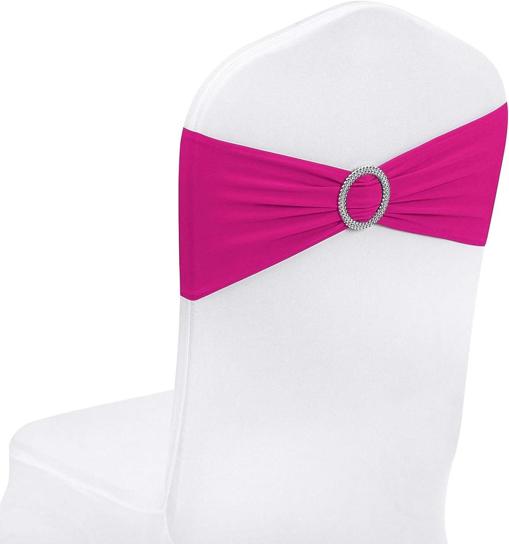 Peomeise 100pcs Fuchsia Spandex Chair Sashes with Buckle Slider for Wedding, Party Decoration