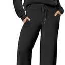 ANRABESS Women 2 Piece Outfits 2025 Fall Fashion Airport Wide Leg Pants Lounge Set Leisure Travel Vacation Clothes Sweatsuits, L, Black