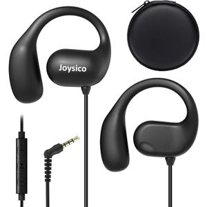 Joyico Wired Open Ear Headphones with Microphone, Volume Control, Wrap Around Ear Hook & Case, Over Ear Earbuds for Sport Running, On Ear Out of Ear Earphones Comfortable for Sensitive & Small Ears (Black)