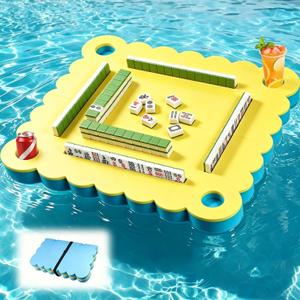 36" Foldable Floating Mahjong Table for Pool, 3-in-1 Foam Board Game Mat | 1.96" ultra-thick waterproof EVA desk features non-slip card slots, fast-drying surface & party tray function for adults