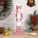 NOLITOY Nutcracker Christmas Decor, 12 Inches Traditional Pink Nutcracker Wooden Soldier Figures for Festival Party Outdoor Xmas