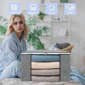 combocube 2Pcs Jumbo Zippered Storage Bag for Closet King Comforter, pillow, quilt, bedding, Clothes, Blanket Organizers with Large Clear Window & Carry Handles Space Saver