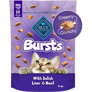 Blue Buffalo Bursts Crunchy & Creamy Cat Treats, Great for Training, Delish Liver & Beef, 5-oz Bag (EXP 10/26/26)
