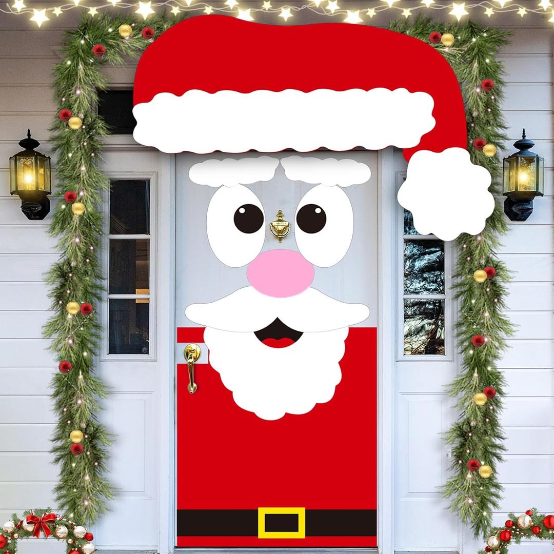 LioNergy Santa Door Cover Decoration, 6.5 x 3.9Ft Large DIY Felt Christmas Santa Set, Merry Christmas Door Decoration Felt Craft Kits for Xmas Gifts Party Favors