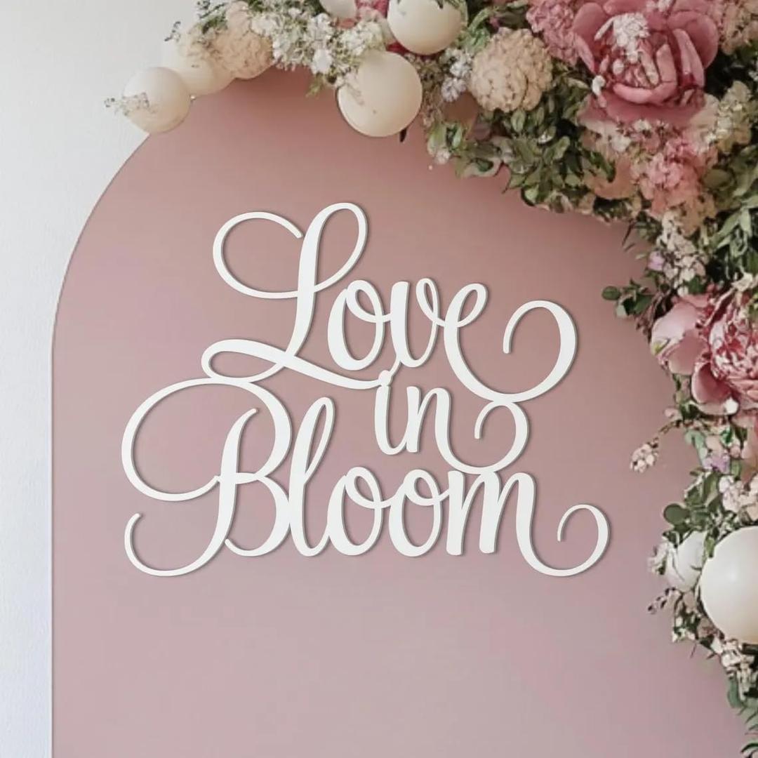 Wooden Love in Bloom Sign for Backdrop, Bridal Shower, Engagement party or Wedding backdrop wall decorations, 3D wooden floral theme photo booth centerpiece