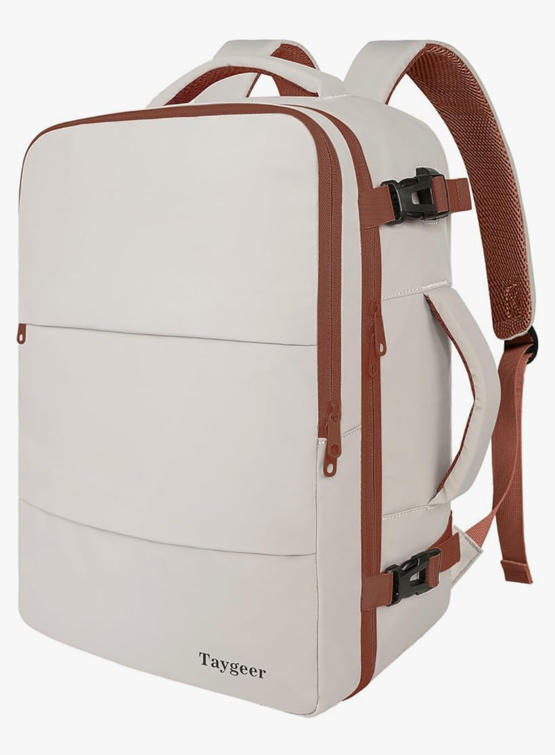 Taygeer Backpack for Women, College Backpack with Laptop Compartment & Shoe Pouch, 35l Travel Laptop Mochila Carry On Luggage, Airline Approved Personal Item Bag For Weekender Gym Hiking, Khaki White