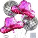 4 Pcs Disco Cowgirl Party Decorations, Silver Disco Ball Balloons Pink Huge Western Cowgirl Hat Foil Balloons for Western Theme Cowgirl Birthday Party Decorations Bachelorette Party Supplies