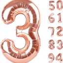 Rose Gold 3 Balloon, Number Balloons 40 Inch, 3rd Birthday Decorations for Kids Girls Boys, Men Women Party Supplies for Party Decorations, Number 3 Balloon