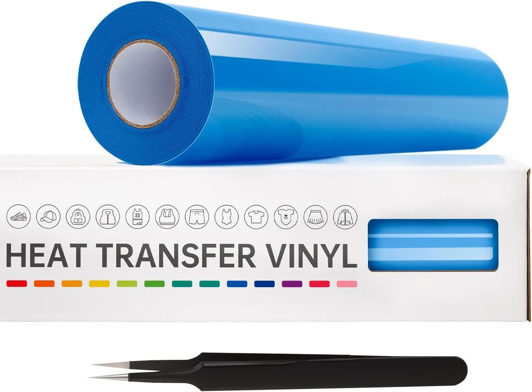 VinylRus Heat Transfer Vinyl-12 x 20ft Sky Blue Iron on Vinyl Roll for Shirts, HTV Vinyl for Silhouette Cameo, Cricut, Easy to Cut & Weed