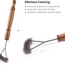 Stainless Steel Three Sided Grill Brush BBQ Grill Cleaner for Outdoor Grills, 17 Extended Wooden Handle, No-Scratch, Heavy-Duty Barbecue Cleaning Tool