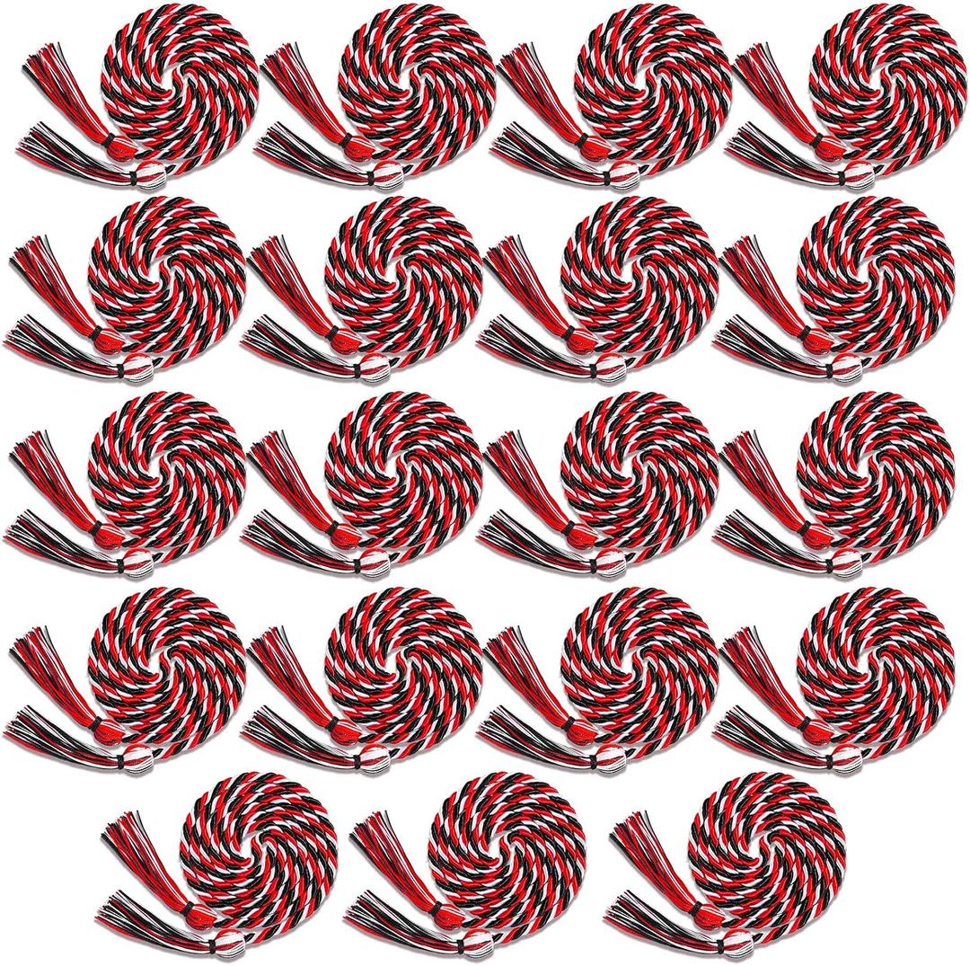 Riakrum 18 Pieces Graduation Cords Bulk 2026 Graduation Polyester Yarn Honor Cords 67 Inch Braided Honor Ropes with Tassels for College Students (Black,Red and White)