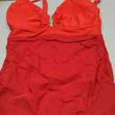 B2prity Women's Mesh One Piece Swimdress Swimsuit Tummy Control V Neck U Ring Bathing Suit Drawstring Sarong Swimwear Red, XL