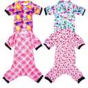 PET SHOW 4 Pack Small Dog Pajamas Cute Paw Bone Clothes for Medium Dogs Soft Stretchy PJs Plaid Jumpsuit Puppy Cats Floral Fruits Onesies Outfits with Sleeve Pets Dachshund Costume(S, Pink for Girls)