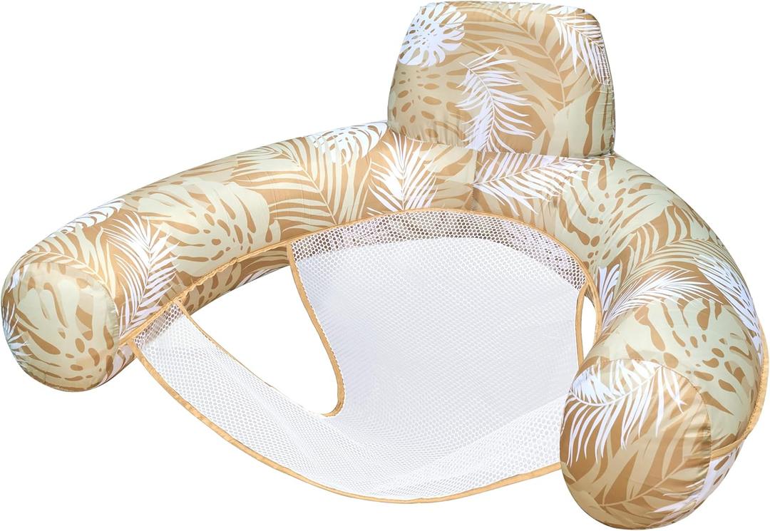 SLOOSH Inflatable Pool Noodle Chair, Pool Floats Chair Adult with Plant Pattern, Floating Water Hammock, Blow up Pool Noodles Rafts for Relaxing Swimming Party Summer Water Beach Lake Fun, Champagne  