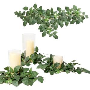 Ling's moment Artificial Patina Rose Leaf Greenery Garland - 6 Pack, Candle Vines, Splicable 2.3ft Stems for Table Centerpieces, Lantern Rings, Backdrop Floral Arrangements & Wedding Arches