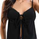 Women's Sexy Lace Spaghetti Strap Y2k Vests Tie Split Front Tank Backless Halter Crop Tops (Black), XL