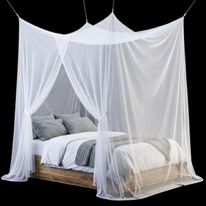 Frienda Bed Mosquito Net Rectangular Canopy Drapes with Hook Nylon Rope for Single Twin Full Queen King Size Bed Camping Outdoor Travel(White,Queen)