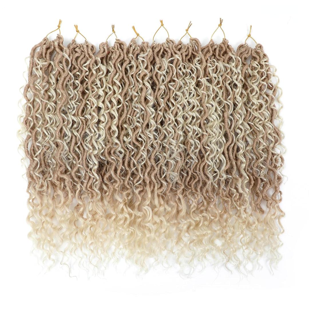 8 Packs Goddess Faux Locs Crochet Hair for Black Women, Long Goddess Locs Crochet Hair, Boho Style Locs, River Hair with Curly Ends (22Inch, OT27/613#, 8Packs)